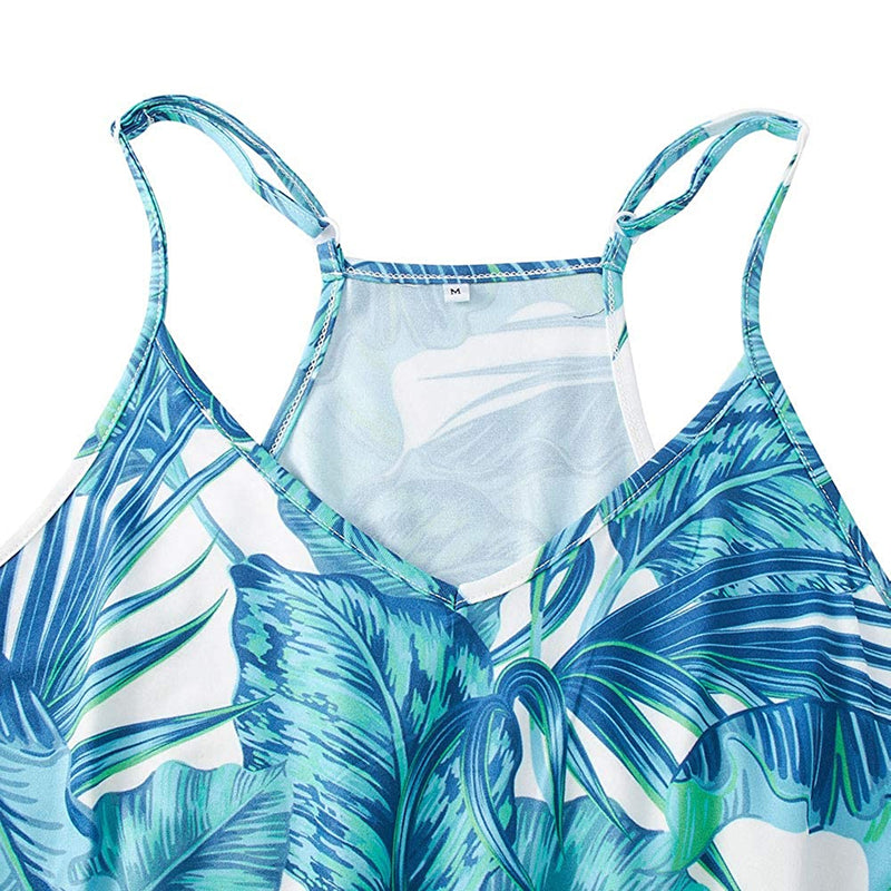 Blue Palm Leaf Funny Romper for Women