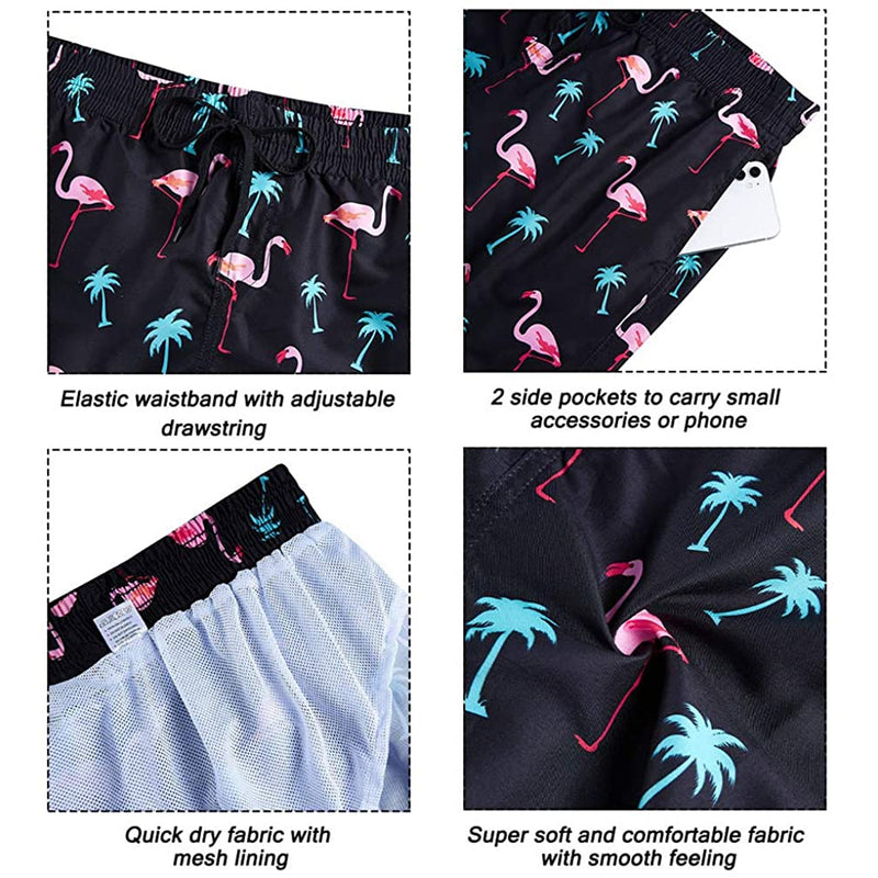 Palm Tree Flamingos Funny Swim Trunks