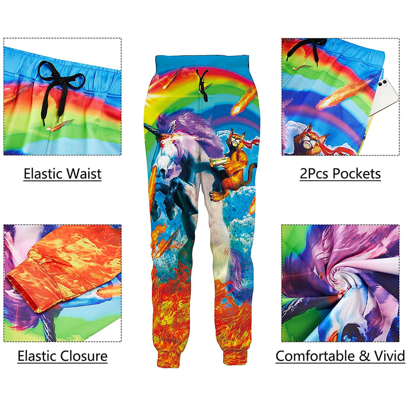 Rainbow Cat Riding Unicorn Funny Sweatpants