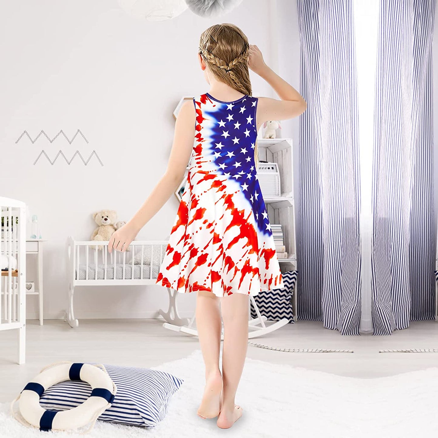 Batikkleid mit amerikanischer Flagge und lustiger Aufschrift „Girl“
