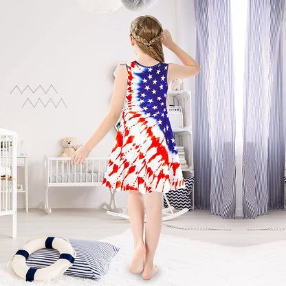 Batikkleid mit amerikanischer Flagge und lustiger Aufschrift „Girl“