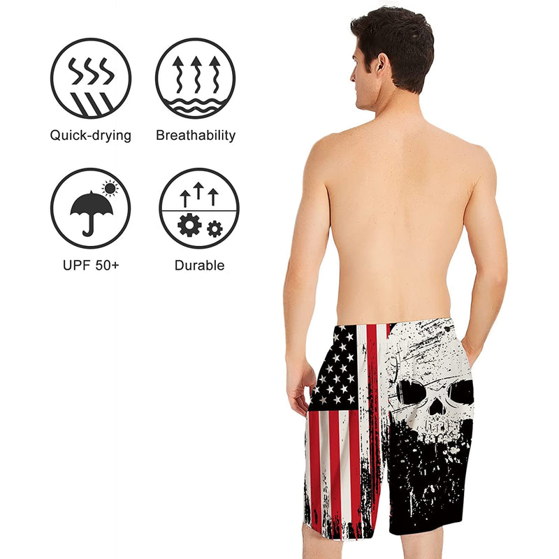 Skull American Flag Funny Swim Trunks