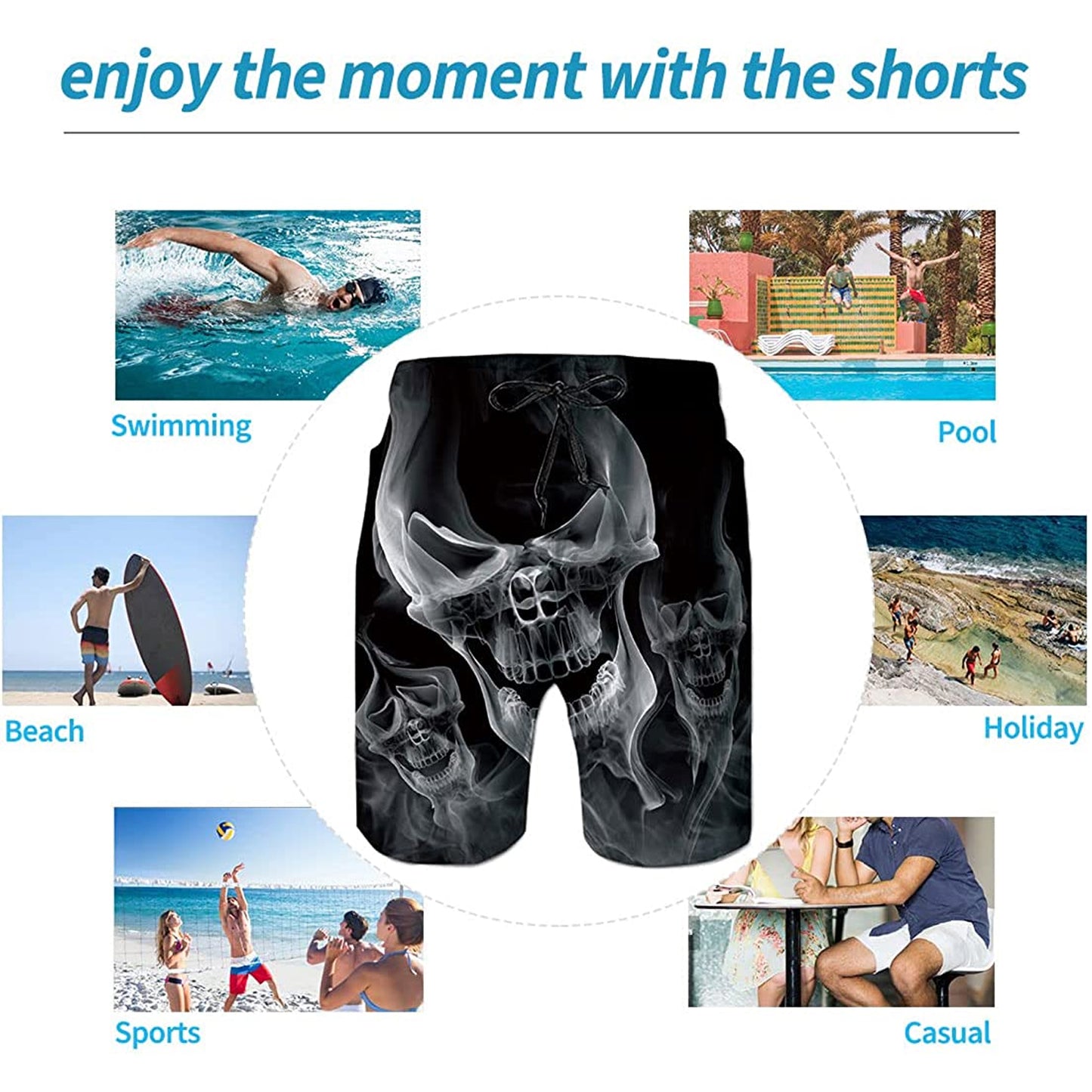 Smoke Skull Funny Swim Trunks