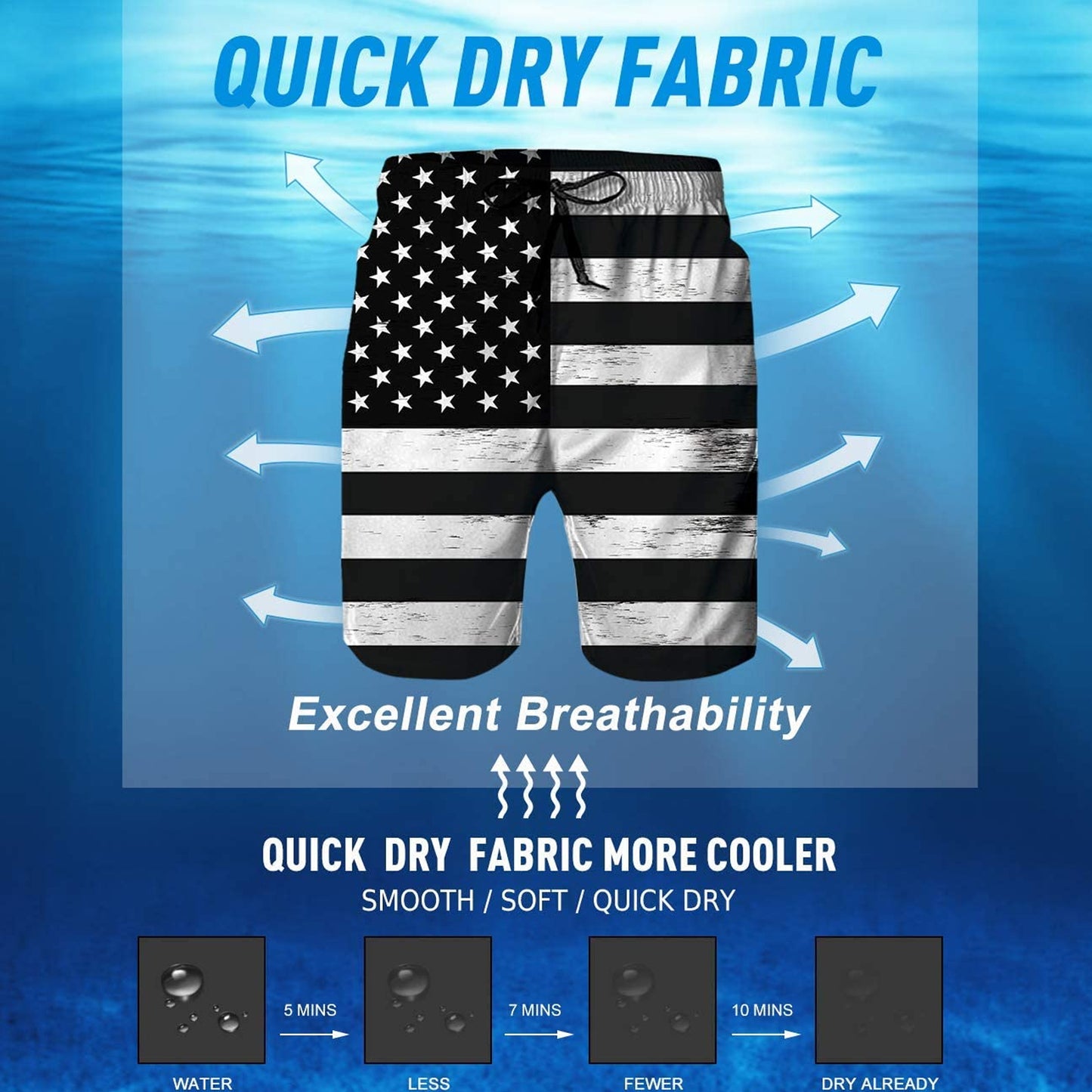 Schwarze lustige Badehose mit amerikanischer Flagge