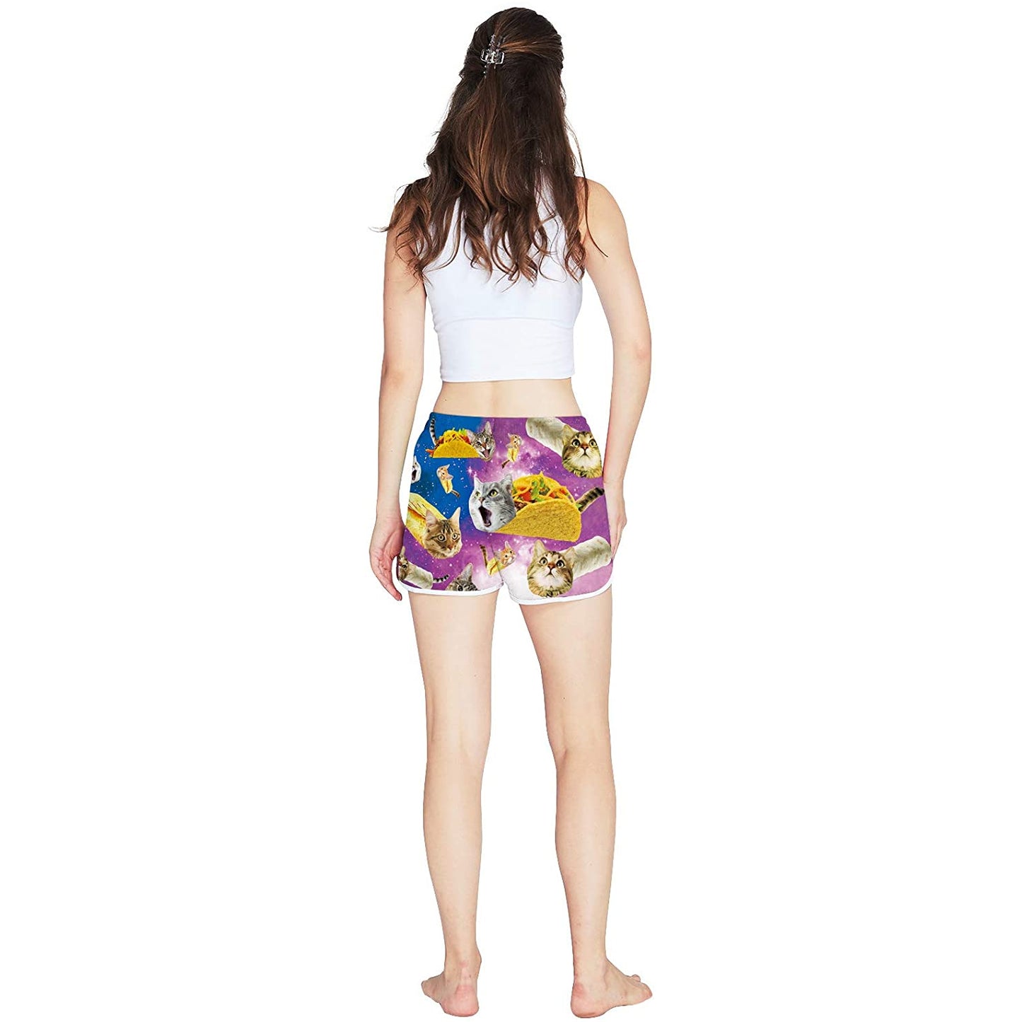 Lustige Boardshorts mit Taco-Katzen-Motiv für Damen
