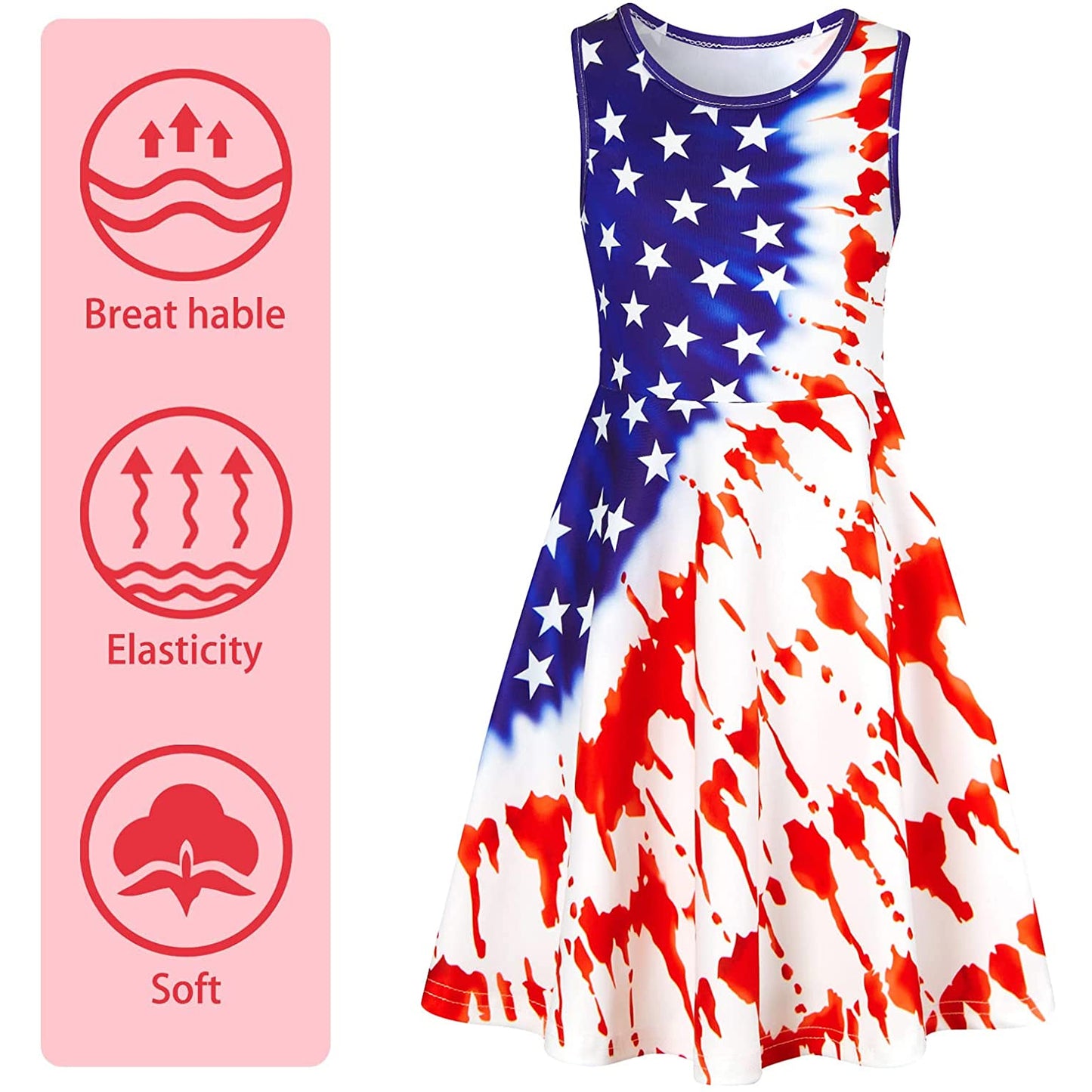 Batikkleid mit amerikanischer Flagge und lustiger Aufschrift „Girl“