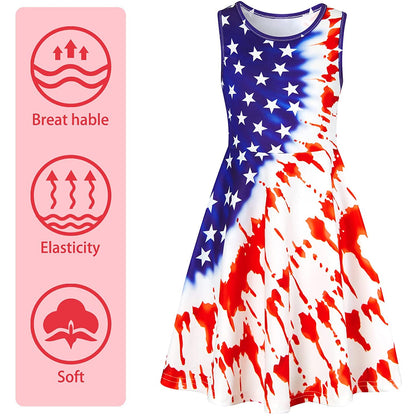 Batikkleid mit amerikanischer Flagge und lustiger Aufschrift „Girl“
