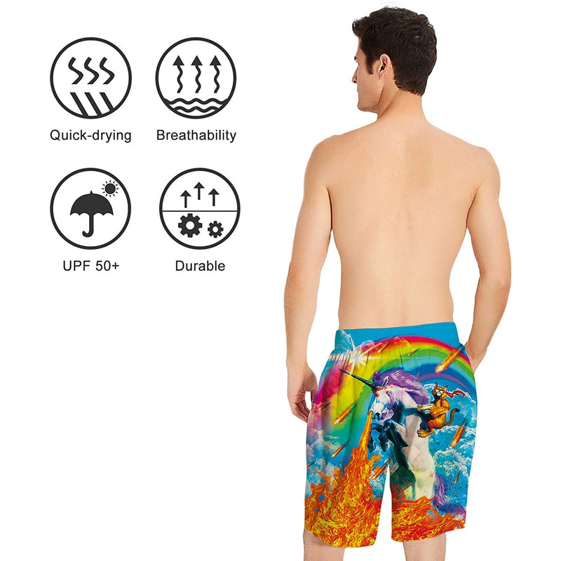 Cat Riding Unicorn Funny Swim Trunks