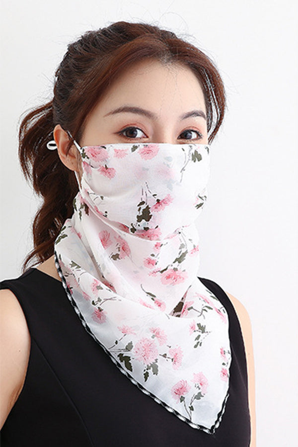 Peach Blossom White Bandana Scarf With Ear Loops