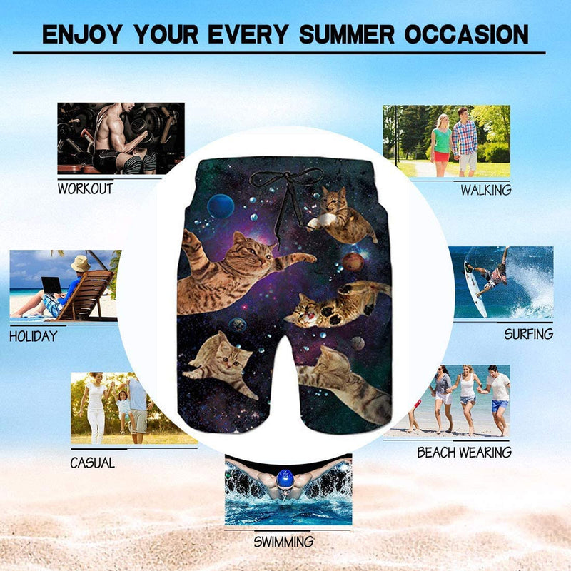 Space Flying Cat Funny Swim Trunks