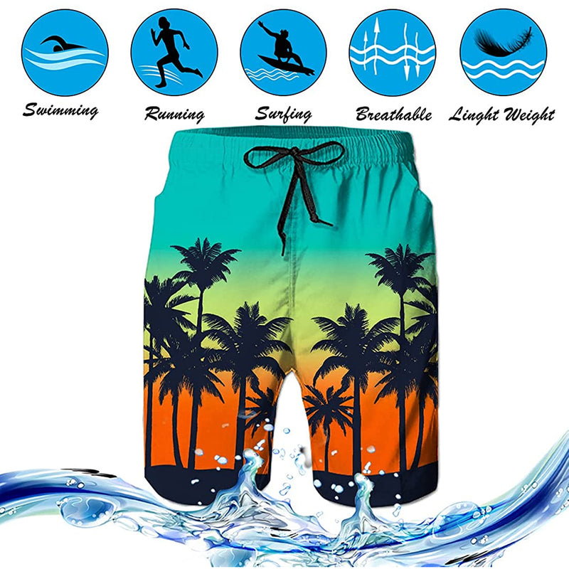 Hawaii Sunset Palm Tree Funny Swim Trunks