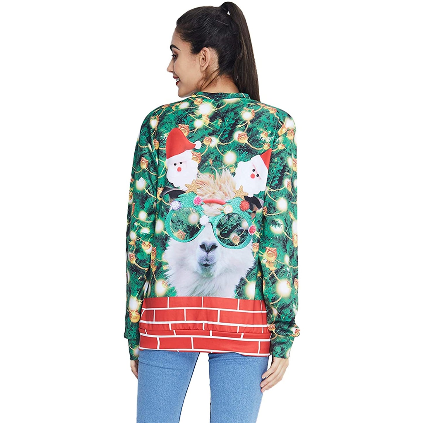 Lustiger hässlicher Weihnachtspullover mit Brille und Lama