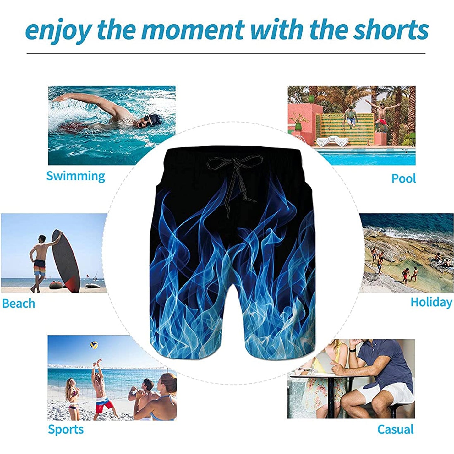 Blue Flame Funny Swim Trunks
