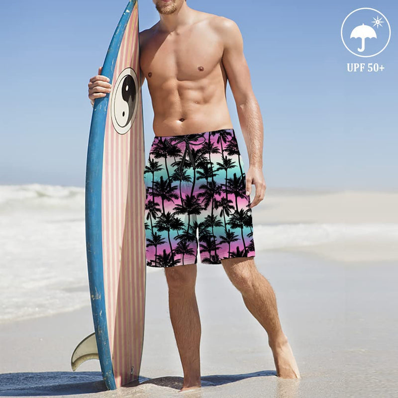 Pink & Blue Palm Tree Funny Swim Trunks