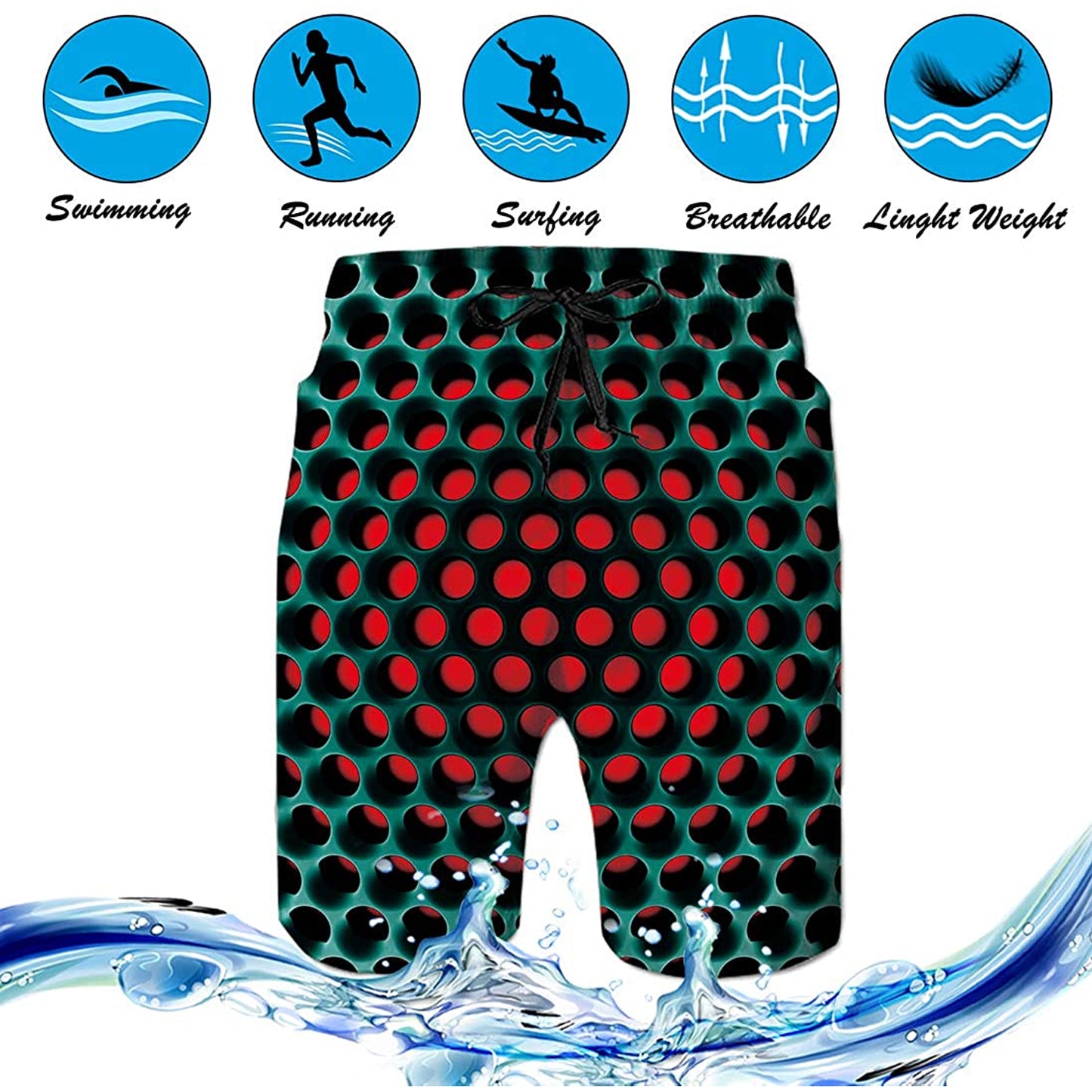 Red Honeycomb Funny Swim Trunks