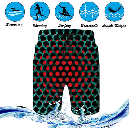 Red Honeycomb Funny Swim Trunks