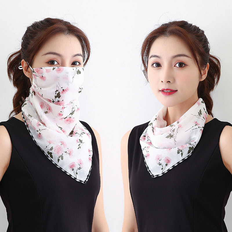 Peach Blossom White Bandana Scarf With Ear Loops