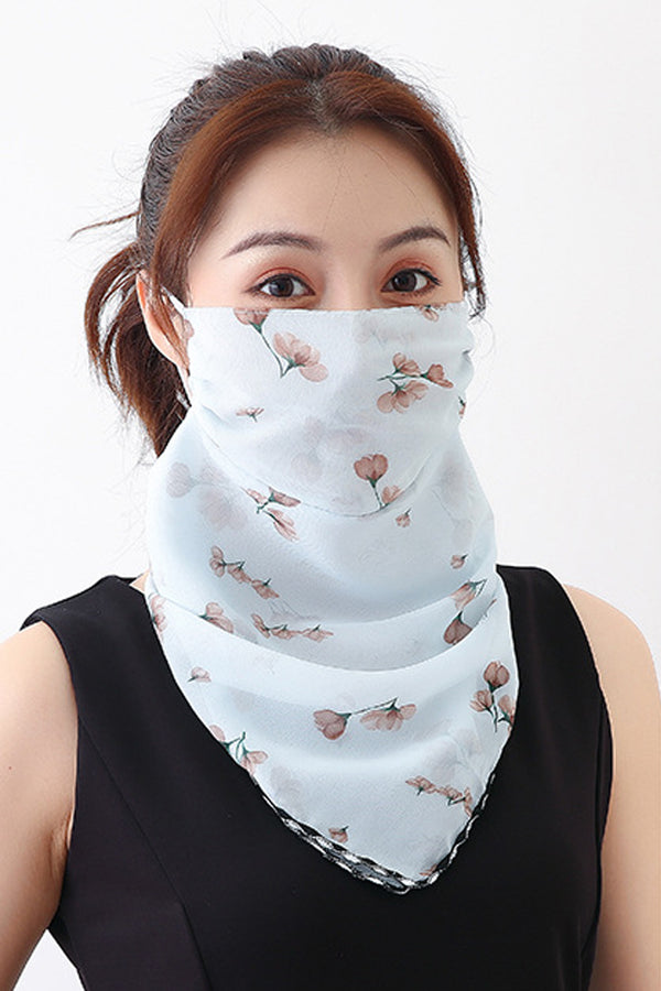 Small Flowers Blue Bandana Scarf With Ear Loops