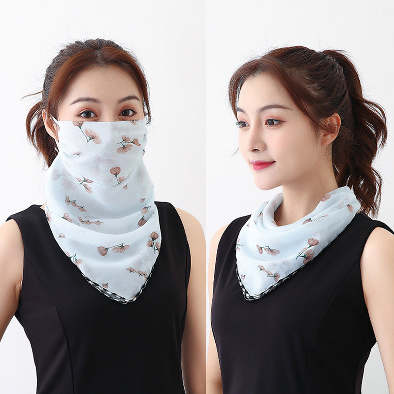 Small Flowers Blue Bandana Scarf With Ear Loops