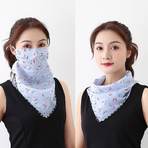 Peach Blossom Blue Bandana Scarf With Ear Loops