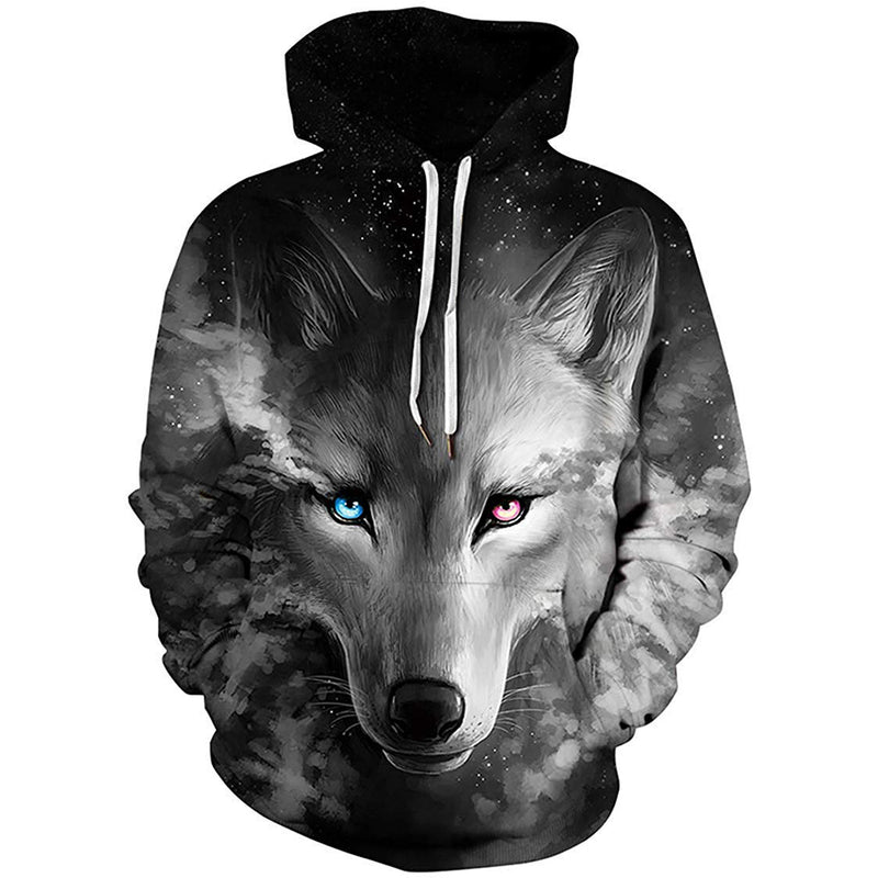 Grey Lighting Eyes Wolf Hoodie